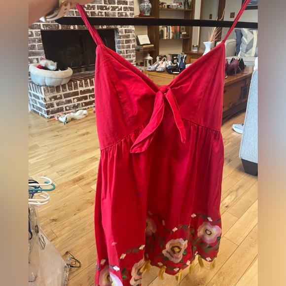 Gianni Bini Red Dress with Floral Embroidery and Yellow Tassels - Picture 2 of 4